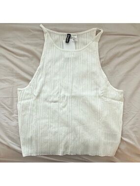 H&M White Ribbed High-Neck Tank Top